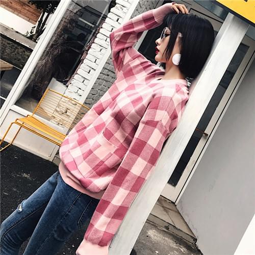 格子打底针织衫