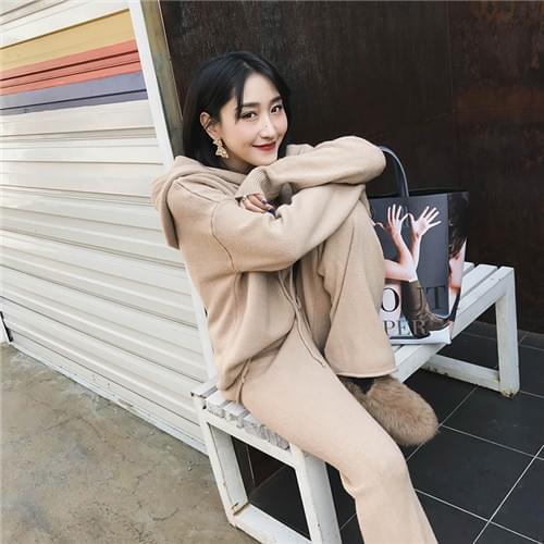 慵懒风阔腿裤针织套装